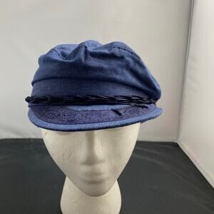 Vtg Tsalavoutas Bros Greek Fisherman Cap Blue Denim Wool Trim